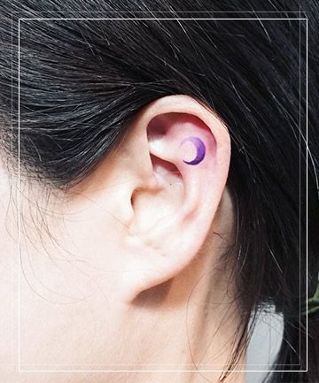 Crescent Moon Ear Tattoo, Micro Ear Tattoo, Celestial Ear Tattoo, Ear Moon Tattoo, Moon Ear Tattoo, Inner Ear Tattoos For Women, Viking Ear Tattoo, Inside Ear Tattoos, Inner Ear Tattoo