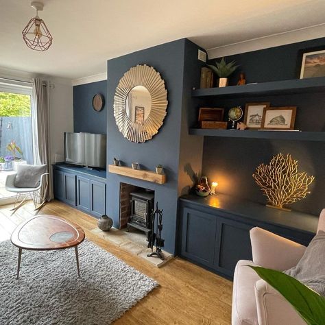 Alcove Ideas Living Room, Log Burner Living Room, Living Room Redesign, Coral Sculpture, Paddling Pool, Snug Room, Living Room Transformation, New House Living Room, Dark Living Rooms