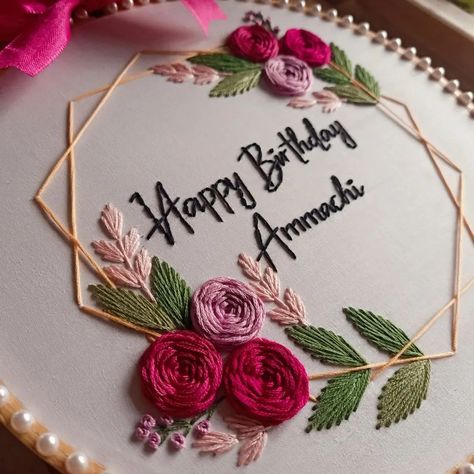 Elegant and beautiful birthday embroidery hoop 💖 . . Birthday hoop ✨✨ Dm for order 🎁 . . ...... Birthday Hoops Embroidery, Happy Birthday Embroidery Hoop, Birthday Embroidery, Happy Birthday Brother, Brother Embroidery, Birthday Calendar, Hand Embroidery Design Patterns, Hand Embroidery Design, Cat Sitting