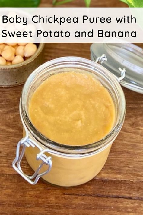 Baby Chickpea Puree with Sweet Potato and Banana Chickpea Puree Baby, Stage 2 Puree Recipes, Pea Puree Baby Food, Meat Puree For Baby Recipes, Chickpeas For Babies, Chickpea Recipes For Babies, Chickpea Baby Food Recipes, Bean Puree Baby, Meat Puree For Baby