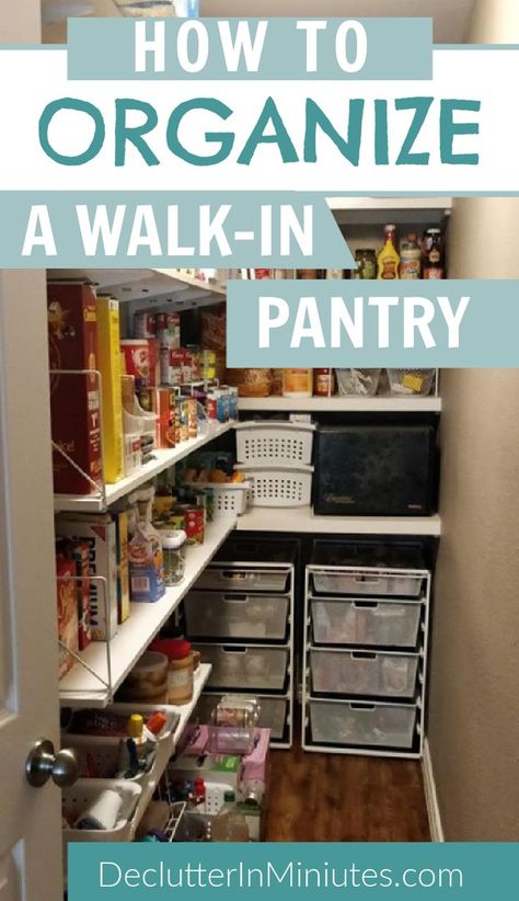 Pantry Organization Dollar Store, Small Walk In Pantry, Pantry Organization Ideas Shelves, Pantry Closet Organization, Walk In Pantry Ideas, No Pantry Solutions, Kitchen Cupboard Organization, Organizing Kitchen, Makeover Kitchen