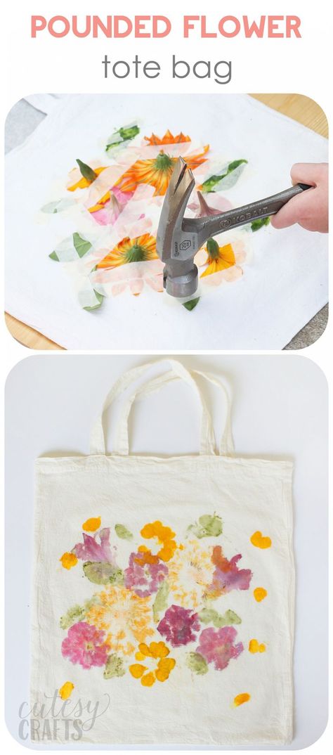 Did you know that you can dye fabric by pounding flowers? This unique craft project makes a perfect Mother's Day gift - and the kids will love creating it! Flower Tote, Dye Fabric, Cadeau Diy, Craft Tote Bag, Diy Tote Bag, Diy Candy, Unique Crafts, Mothers Day Crafts, How To Dye Fabric