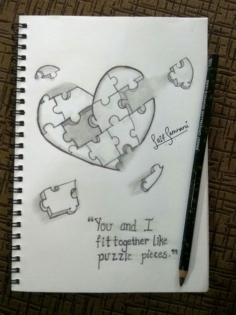 Emotional Sketch Ideas Love, Puzzle Drawing Ideas Easy, Heart Puzzle Drawing, Cute Drawings To Give To Your Boyfriend, Sketches For Him, Cute Love Things To Draw, Meaningful Drawing Ideas Easy Love, Puzzle Art Drawing, Drawing Ideas For Him