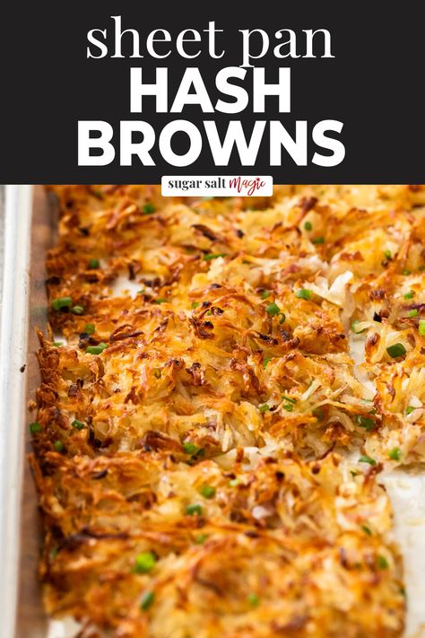 These homemade sheet pan hash browns, made from scratch, are perfectly crisp on the outside and tender in the middle. They’re loaded with flavour from cheese and onion too. Sheet Pan Hashbrowns, Baked Hashbrowns, Homemade Hashbrowns, Simply Potatoes, Recipes By Ingredients, Cheesy Hashbrowns, Crispy Hashbrowns, Brown Recipe, Frozen Potatoes