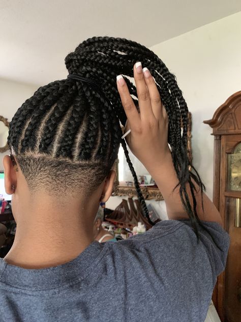 Braided Hairstyles Undercut, Corn Rows With Undercut, Dreads With Taper Fade Women, Undercut Black Women Nape, Undercut Black Women Braids, Undercut Box Braids, Undercut On Locs, Undercut And Braids, Undercut Braids Hairstyles Black Women