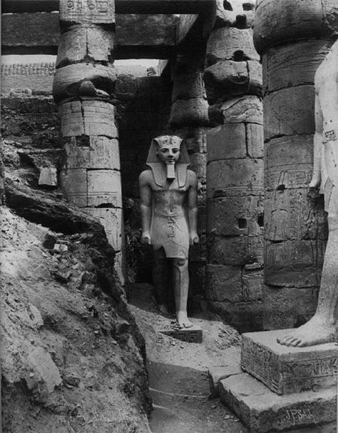 Ramesses II, Luxor, Egypt, 1880s from Rare Thing. Referred to as Ramesses the Great, was the third Egyptian pharaoh (reigned 1279 BC – 1213 BC) of the Nineteenth dynasty. He is often regarded as the greatest, most celebrated, and most powerful pharaoh of the Egyptian Empire. Starověký Egypt, Ancient Egypt Gods, Gods Of Egypt, Ramses Ii, Egyptian Artifacts, Empire Romain, Old Egypt, Luxor Egypt, Egyptian Pharaohs