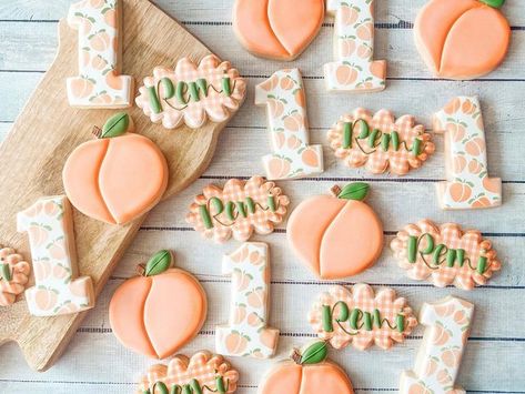 Peach Stencil, Peach First Birthday, One Sweet Peach, Peach Cookies, Baby First Birthday Themes, First Birthday Cookies, First Birthday Themes, Sweet Peach, Girl First Birthday