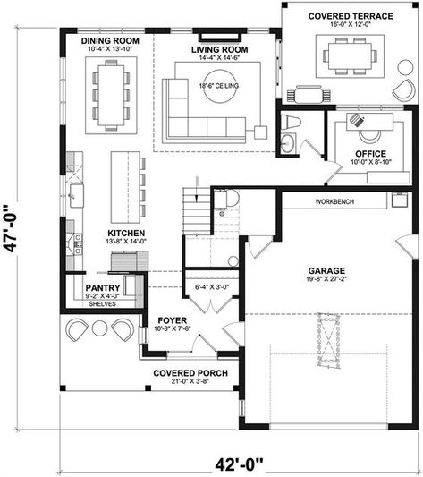 Embracing Zen: House Plans Inspired by Japanese Aesthetics Narrow Lot House, Narrow Lot House Plans, Farmhouse Style House Plans, Farmhouse Traditional, Residential Architect, Tiny House Cabin, House Plans Farmhouse, House Floor, New House Plans