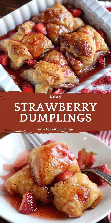 These irresistibly delicious and effortless treats grace my kitchen at least 8 times annually - I can practically taste their splendor already! Strawberry Crescent Roll Recipes, Fruit Dumplings Easy Recipes, Strawberry Dumplings Recipes, Crescent Roll Strawberry Dessert, Strawberry Dumplings Crescent Rolls, 12 Tomatoes Strawberry Dumplings, Dumping Recipes, Pillsbury Biscuit Recipes Dessert Cherry, Recipes Using Strawberries