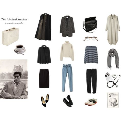 The Medical Student - a capsule wardrobe by ecchymosis on Polyvore featuring Raquel Allegra, Saint James, La GarÃ§onne Moderne, Proenza Schouler, Yves Saint Laurent, GG 750, Organic by John Patrick, Marni, Acne Studios and Rupert Sanderson Student Wardrobe, Medical Student Outfit, Coat Wardrobe, Student Outfit, School Outfits Comfy, College Outfits Women, College Outfits Spring, Pa School, Core Wardrobe