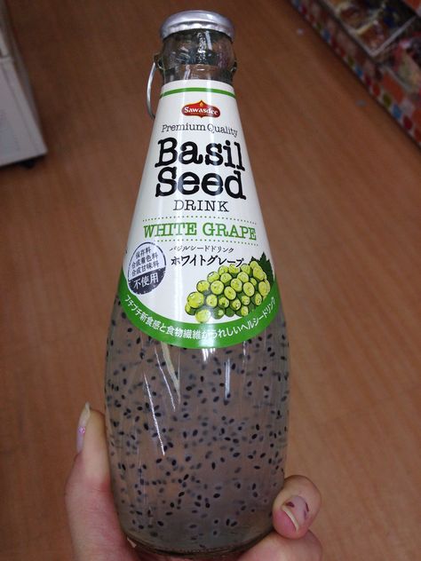 Would you drink it?:-) juice with basil seeds from Japan Basil Seed Drink, Basil Seeds Drink, Basil Seeds, Japan Food, Vitamin Water Bottle, Stylish Dresses For Girls, Coconut Water, Basil, Juice