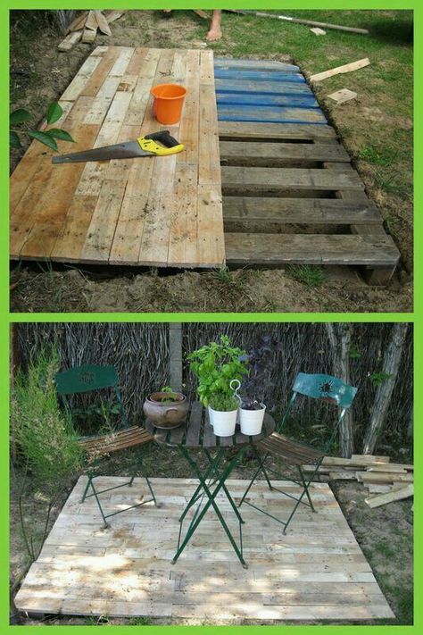 . Small Deck Ideas On A Budget, Pallet Patio, Landscaping Flowers, Pallet Garden, Backyard Deck, Budget Backyard, Backyard Projects, Pallet Ideas, Diy Pallet Projects