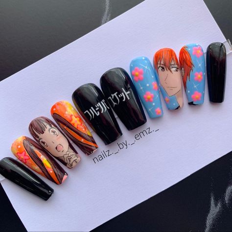 Fruit Basket Nails, Fruits Basket Nails, Anime Nail, Fruits Basket Anime, Anime Nails, Long Nail Designs, Long Nail, Nail Styles, Fruits Basket