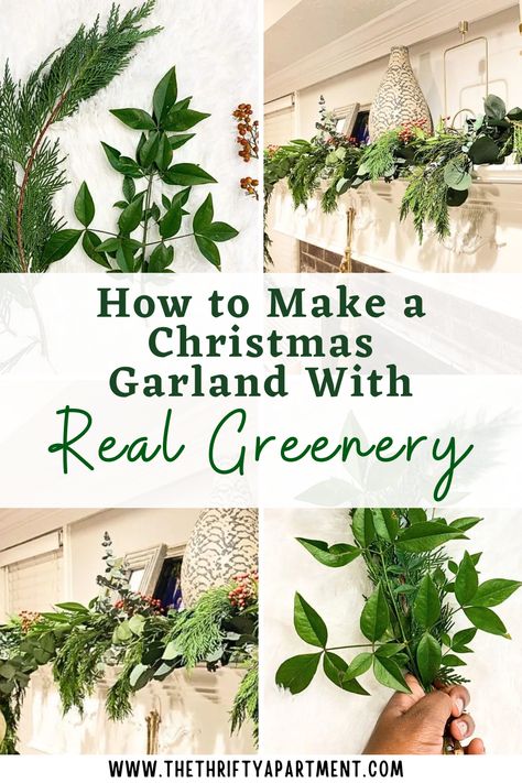 Create a beautiful Christmas garland with real greenery! Follow this simple guide to add a fresh, festive touch to your holiday decor. #ChristmasDecor #DIYGarland #HolidayCrafts #RealGreenery #FestiveHome Holly Garland Diy, Live Greenery Christmas Decorations, Real Garland Christmas, Real Christmas Garland, Garland On Mantle, Christmas Mantel Garland, How To Make Garland, Brambly Hedge, Holiday Greenery