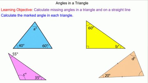 Angles in a Triangle Students begin by investigating the sum of the angles in different types of triangles. As learning progresses they apply the sum of angles in a triangle and other geometrical properties to solve more challenging and complex problems. Different Types Of Triangles, Types Of Triangles, Acute Triangle, Gcse Maths, Triangle Angles, Triangle Worksheet, Isosceles Triangle, Gcse Math, Math Methods