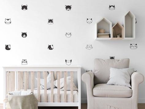 Cat Wall Decals/ Nursery Art Cats/ Cat Vinyl Decals/ Cat - Etsy New Zealand Cat Nursery Theme, Cat Themed Nursery, Baby Wall Decals, Wall Decals Nursery, Cat Nursery, Cat Faces, Face Wall, Baby Wall, Nursery Wall Decals