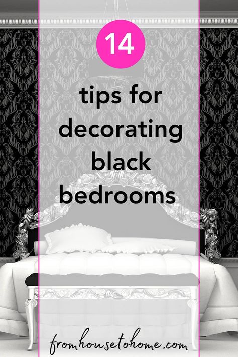 14 Tips For Decorating With Black Bedroom Walls | Guest Bedroom Ideas Black Bedroom Walls, Dark Color Schemes, Decorating With Black, Diy Glam Decor, Black Bedroom Ideas, Black Accent Wall, Black Walls Bedroom, Black Room Decor, Painted Ceilings