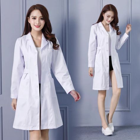 Women's Fashion Lab Coat Short Sleeve Doctor Nurse Dress Long Sleeve Medical Uniforms White Jacket with Adjustable Waist Belt _ - AliExpress Mobile Lab Coat Fashion, Nurse Dress, Doctor Quotes, White Lab Coat, Doctor Outfit, Long Sleeve Swimwear, Lab Coats, Clinic Design, Women Bathing