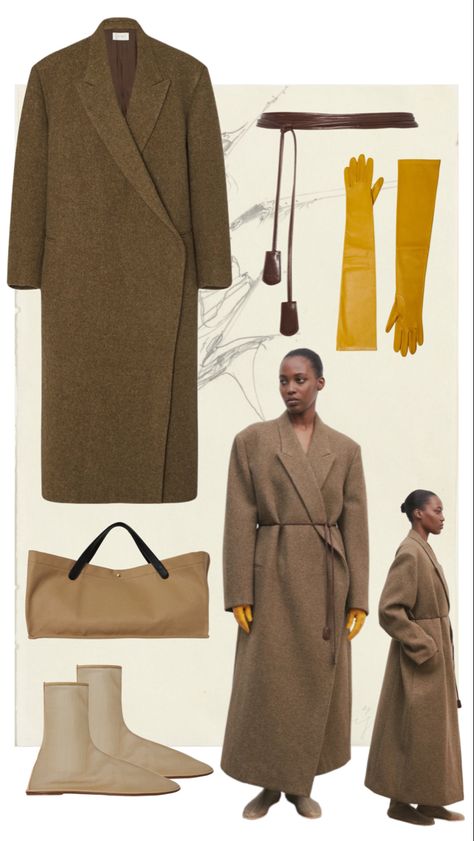 The row fall styling long coat and gloves The Row Coat, The Row Aesthetic, Scarf Coat, Mood Board Fashion, Fashion Line, 가을 패션, Fall Looks, Coat Fashion, Fall Winter Outfits