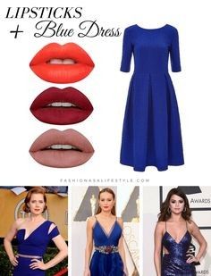 Navy Blue Dress Lipstick, Makeup With Navy Blue Outfit, Navy Dress Red Lipstick, Make For Blue Dress, Royal Blue Dress Makeup Looks, Blue Dress With Red Lipstick, What Color Nails Go With Navy Blue Dress, Lipstick For Navy Blue Dress, Blue Dress Lipstick Ideas