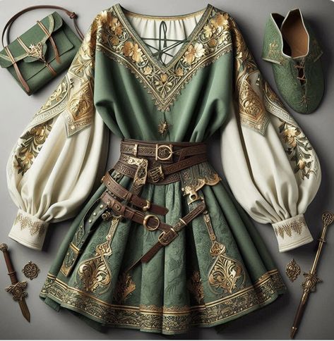 History Outfit, Medieval Core Outfit, Druid Dress, Summer Fantasy Outfit, Ren Faire Inspiration, Druid Fashion, Female Bard Outfit, Fantasy Outfit Ideas, Earth Witch Outfit