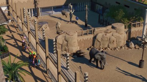 Planet Zoo Elephant Habitat, Planet Zoo Africa, Planet Zoo Habitat Ideas, Planet Zoo Inspiration, Elephant Habitat, Zoo Boo, Zoo Inspiration, Zoo Map, Zoo Design