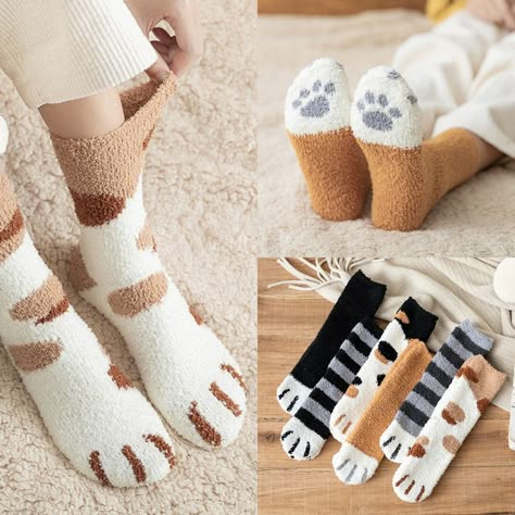 Winter Women Cat Socks, Cute Animal Cat Floor Socks, Cat Lovers, Kittens, Tabby Cat, Black Cat, Calico Cat, Thick fleece Warm Socks, Gift Cats Paw, Paws Socks, Tiger Cat, Sky Blue Dress, Fleece Socks, Cat's Paw, Socks Cute, Cat Socks, Pants Women Fashion