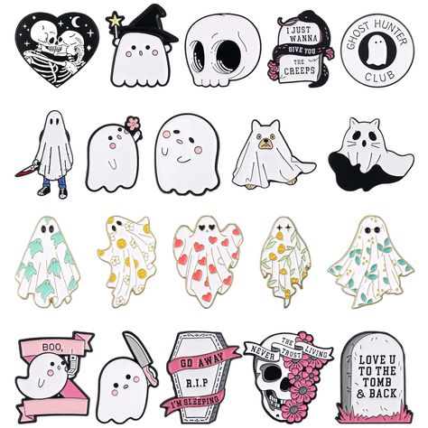 PRICES MAY VARY. Adequate Quantity: you will receive 20 pieces of enamel pins in Halloween theme design, can meet your daily use and replacement needs, especially for the coming Halloween, making your outfits stand out Halloween Theme Patterns: these cartoon pins adopt horror elements such as ghosts, tombstones and so on, making the holiday atmosphere stronger, ideal for Halloween decorations Sturdy Material: the pins set adopts metal as the main material, strong and serviceable, not easy to fad Halloween Aesthetic Stickers, Mushroom Skeleton, Halloween Windows, Horror Elements, Halloween Motifs, Rare Albino Animals, Cute Horror, Awesome Stickers, Window Mural