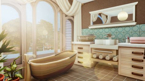 Sims 4 Cute Bathroom, Sims 4 Cottage Bathroom, Sims 4 Bathroom Ideas No Cc, Sims 4 Spa Bathroom, Sims 4 Bathroom Ideas, The Sims 4 Bathroom, Bathroom Sims 4, Sims 4 Onsen Bathhouse, Sims 4 Bathroom