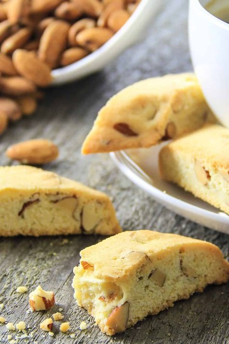 This mini almond biscotti recipe is made with coconut oil and toasted chopped almonds. It's the perfect treat with a cup of coffee. Zeppole Recipe, Gluten Free Cookies Easy, Italian Donuts, Tiramisu Cake Recipe, Almond Biscotti Recipe, Amaretti Cookies, Italian Recipes Dessert, Simply Home, Almond Biscotti