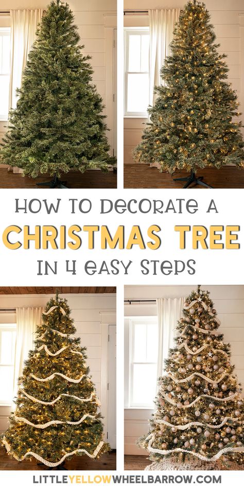 Rustic Christmas Tree Ideas, Christmas Tree Decorating Tips, Decorate A Christmas Tree, First Christmas Together Ornament, White Christmas Tree Ideas, Live Christmas Trees, Simple Tree, Large Christmas Tree, Christmas Tree Decorations Diy