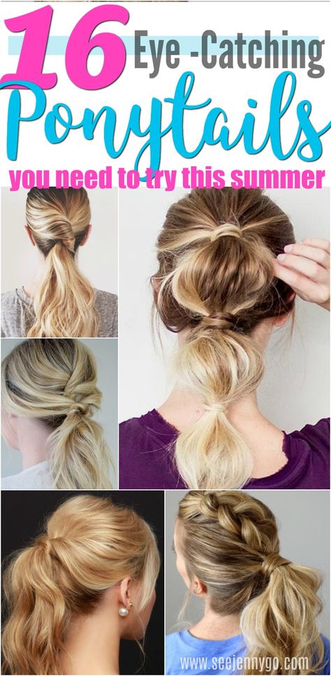 Amazing unique ponytails to get you ready for that summer look! #ponytail #hairstyle Fun Ponytail Hairstyles, Cute Ponytails For Medium Hair, Easy Ponytails, Updos Easy, Cute Ponytail Hairstyles, Girls Hairstyles Easy, Ponytail Hairstyles Easy, Ponytail Hairstyle, Cute Ponytails