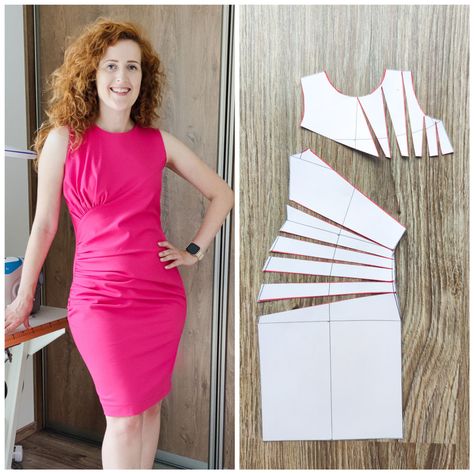 Ruched Sleeve Pattern, Ruched Dress Sewing Pattern, Draping Dress Pattern Tutorials, Draping Dress Pattern Design, Draping Dress Pattern, Pola Skirt, Ruched Dress Pattern, Twist Dress Pattern, Draped Dress Pattern