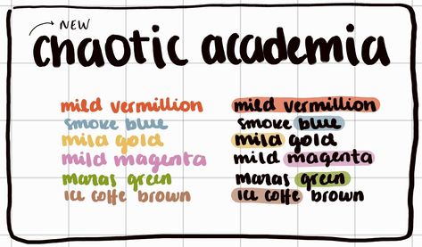 warm midliner colors w/ lighter brown + green💚 Chaotic Academia Color Palette, Chaotic Color Palette, Academia Color Palette, Colorful Academia, Punk Academia, Chaotic Academia, Self Branding, Colour Palettes, Color Pallets