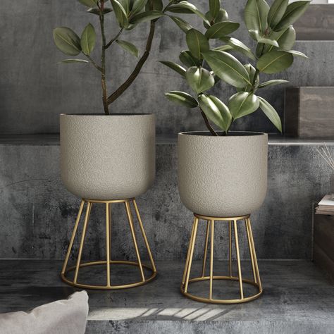 Arrives by Fri, May 20 Buy Reverie Modern Planters (Set of 2) at Walmart.com Gold Living Room, Contemporary Glam, Modern Planters, Contemporary Room, Metal Frames, Apartment Living Room, Home Wallpaper, Interior Design Styles, Creative Decor