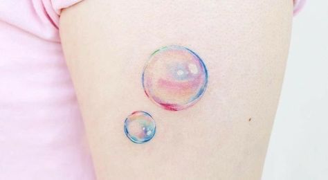 Bubble Tattoo Ideas, Bubble Tattoo, Labyrinth Tattoo, Small Colorful Tattoos, Purple Tattoos, Colorful Tattoo, Stitch Tattoo, Circle Tattoos, Getting A Tattoo