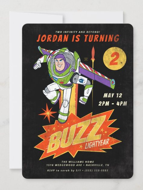 Buzz Lightyear Two Infinity and Beyond Birthday Invitation #toystory #secondbirthday #birthday #happybirthday #birthdaycards #birthdayparty Two Infinity And Beyond Birthday, Beyond Birthday, Buzz Lightyear Birthday, Frozen Birthday Invitations, Super Mario Birthday, Toy Story Buzz Lightyear, Toy Story Buzz, Mario Birthday, Birthday Chalkboard