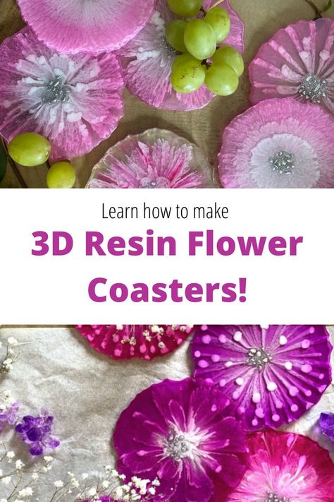 Resin Flower Coasters, Glass Crafts Diy, Coaster Tutorial, Table Top Epoxy, Diy Resin Mold, Succulent Planter Diy, How To Make Resin, Flower Coaster, Flower Coasters