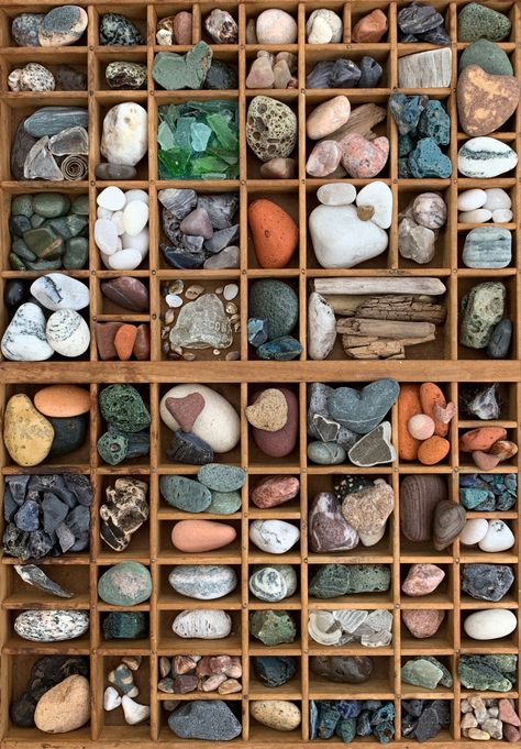 Small Knick Knack Display Ideas, Creative Ways To Display Rock Collection, How To Display Rocks Collection, Display Rocks Ideas, Rock Storage Ideas, Ways To Display Rocks, Beach Combing Art, Nature Collection Display, Display Rock Collection