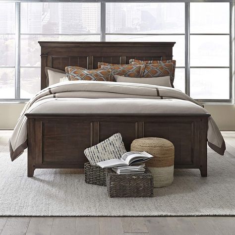 Dark Brown Wood Bed, Brown King Bed, Dark Wood Headboard, Brown Wood Bed, Bedroom Decor Dark, Box Spring Bed, Queen Panel Beds, Standard Bed, Bed Dimensions