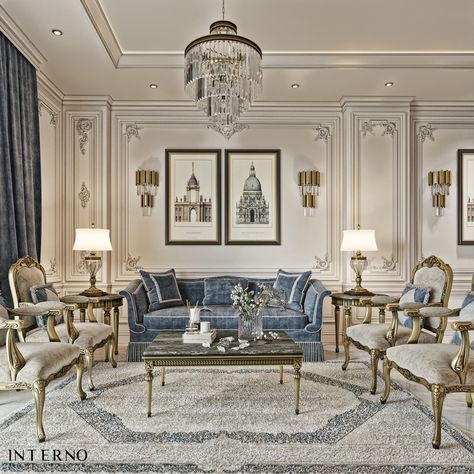 Neo Classic Ceiling Design, Luxurious Drawing Room, Classic Reception Interior, Neo Classical Living Room, New Classic Interior, Neo Classical Interiors, Classic Ceiling Design, Drawing Room Ideas, Classic Interior Design Luxury