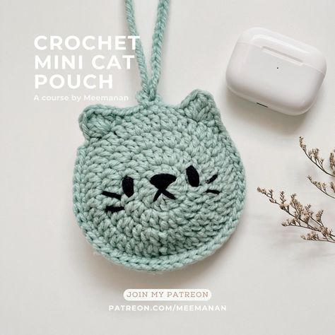 Cat Pouch, Pouch Crochet, Mini Cat, Easy Animals, Mini Crochet, Crochet Pouch, Crochet Business, Mini Pouches, Crochet Cat