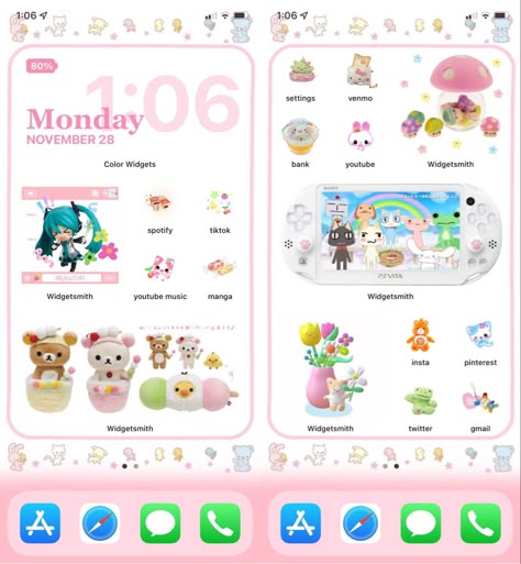 Cute Widgets And Wallpaper, Cute Wallpapers And Widgets, Phone Theme Layout Ideas, Colorful Ios Layout, Cute Widget Apps, Widget Inspo Iphone, Homescreen Inspo Iphone, Iphone Widget Themes, Cute Iphone Widgets