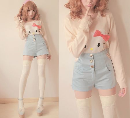 I don't like the socks and the shoes, but the shorts and the top are so cute! Mode Harajuku, Kawaii Outfit, 일본 패션, Pastel Fashion, Kawaii Fashion Outfits, Japanese Street Fashion, J Fashion, Kawaii Clothes, Harajuku Fashion