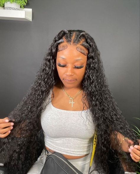 Crimps Frontal Wig, Deep Wave Curly Hairstyles, Creative Frontal Hairstyles, Deepwave Frontal Hairstyles Ideas, Deepwave Frontal Hairstyles, Deep Wave Hairstyles For Black Women, Deep Wave Wig Styles, Hair Thread, Cute Weave Hairstyles