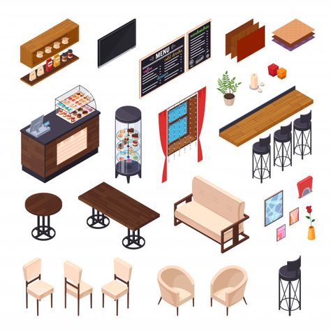 Cafe interior restaurant pizzeria bistro... | Free Vector #Freepik #freevector #menu #coffee #abstract #design Bistro Breakfast, Menu Cover Design, Cup Dessert, Cafe Cake, Interior Restaurant, Restaurant Icon, Cafe Dining, Breakfast Cafe, Isometric Drawing