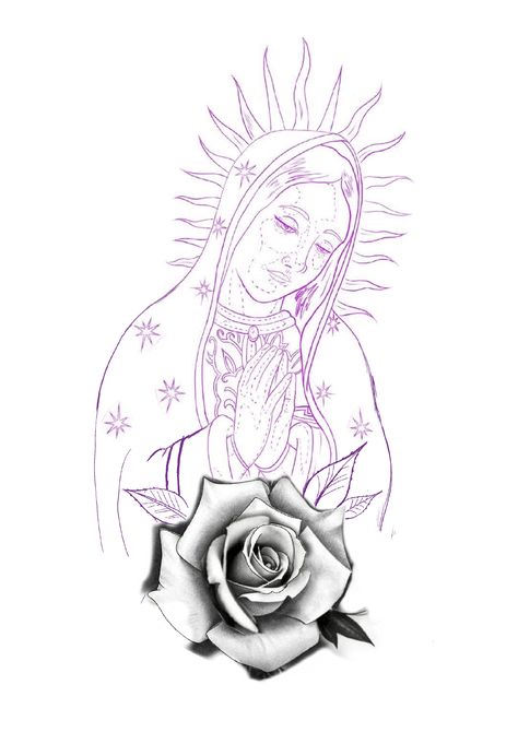 Virgin Tattoo Design, Virgen Mary Tattoo Design, Virgen Mary Tattoo For Women, Virgin Mary Outline, Virgin Mary Tattoo Stencil, Angelic Tattoos, Virgin Mary Tattoo Design, Aztec Drawings, Virgin Mary Drawing