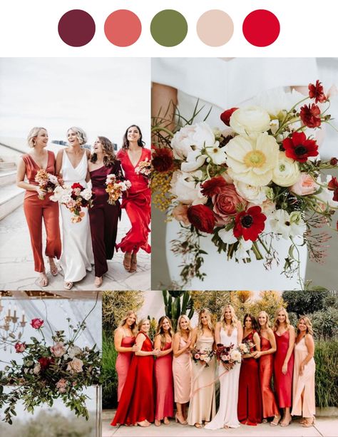 Mixed Red Bridesmaid Dresses, Red Pink Bridesmaid Dresses, Red Floral Bridesmaid Dresses, Red Bridesmaid Dresses Summer, Pink And Red Bridesmaid Dresses, Raspberry Wedding Color Scheme, Red And Pink Bridesmaid Dresses, Summer Red Wedding, Bridesmaids Colors Summer