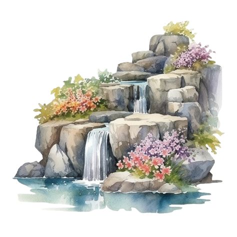 Waterfall watercolor clipart, Waterfall Watercolor, 5 Elements Of Nature, Waterfall Drawing, Cake Logo Design, Wedding Elements, Celestial Art, Landscape Drawings, Prewedding Photography, Free Graphics