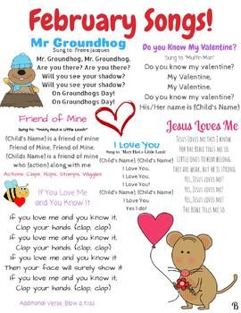 February songs and finger plays! This resource can be used for circle time in a daycare, preschool, Pre-K, or Kindergarten classroom. This is also a great resource to send home with children to sing the seasonal songs with their families. Valentines Day Fingerplays, Valentine Fingerplays, Valentine’s Day Circle Time, Valentines Circle Time, February Themes For Toddlers, Finger Plays For Toddlers, February Song, February Lesson Plan, Preschool Valentine